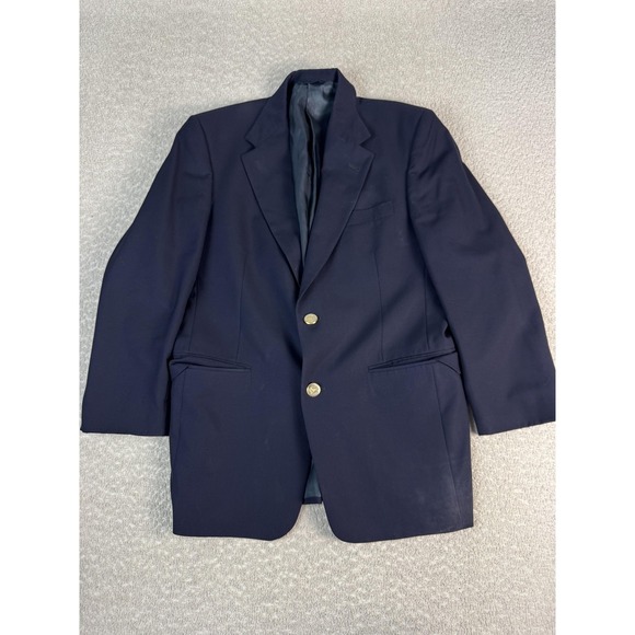 Burberry London Blazer Mens 38 Short Blue Wool Gold Buttons Single Vent Formal